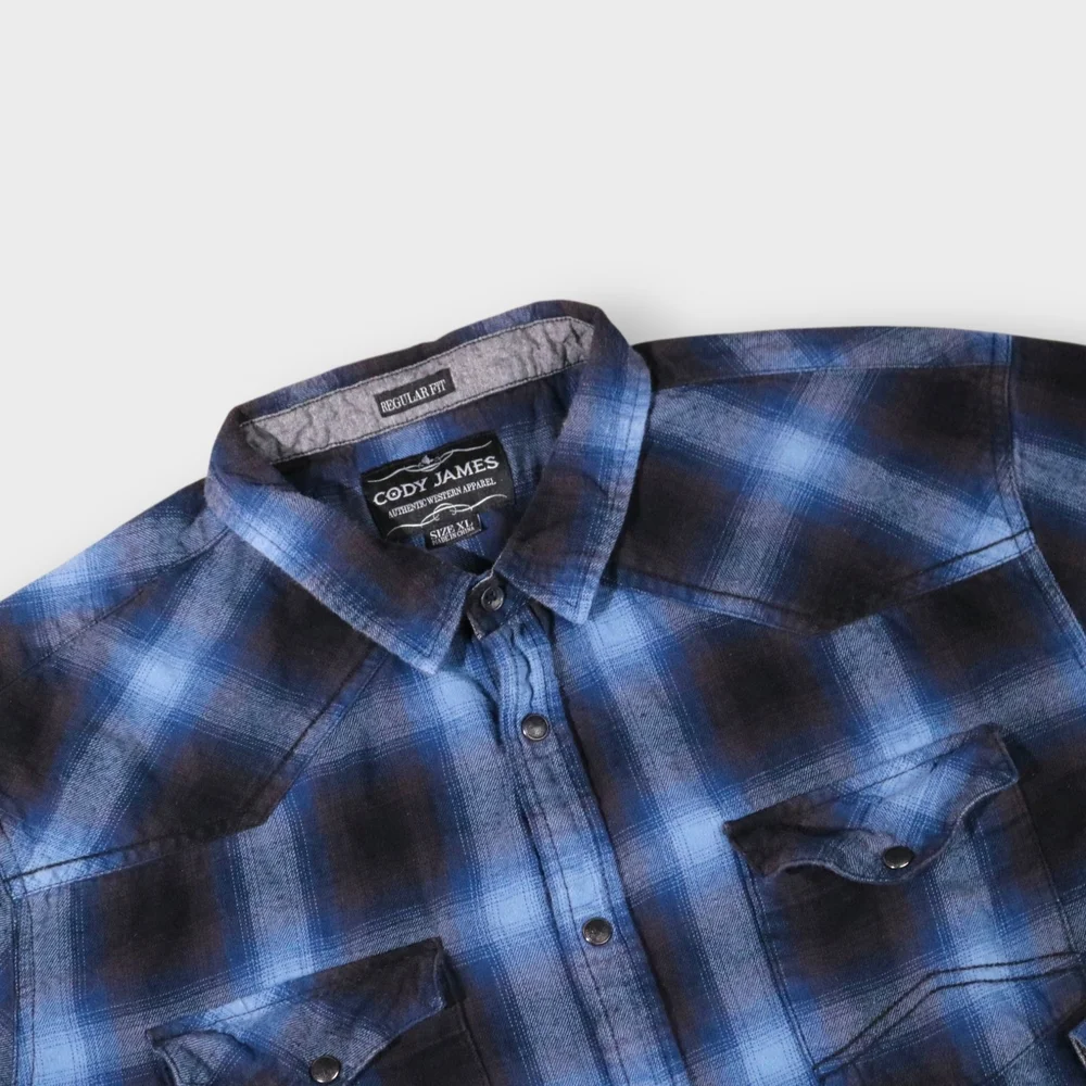 Cody James Men Button Up Shirt XLarge Blue Plaid Flannel Western Pearl Snap - Picture 3 of 14